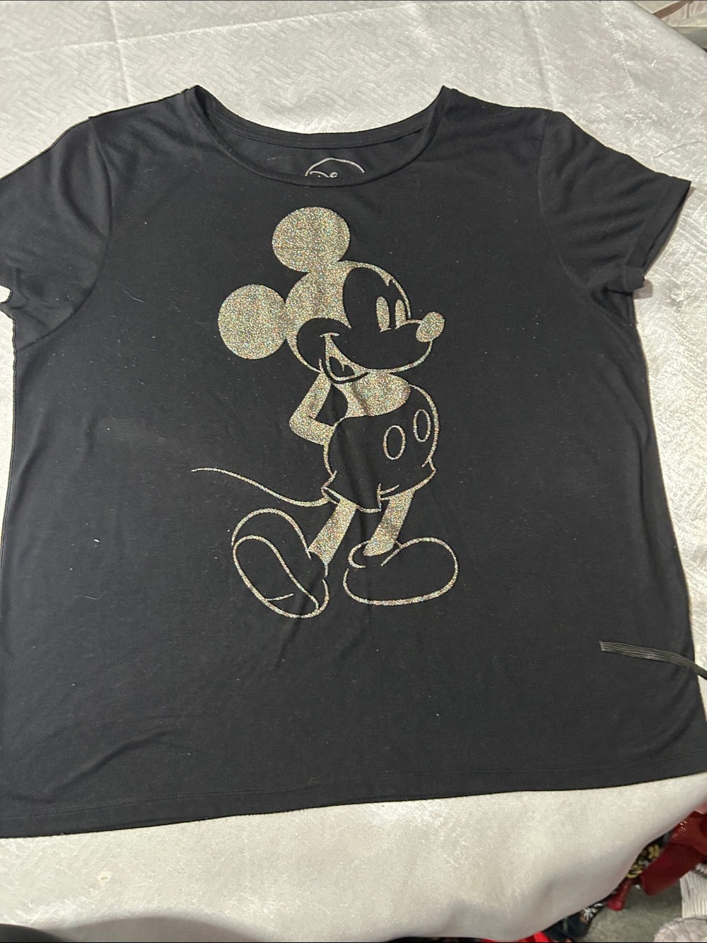 Disney Black Short Sleeve Tee with Glittery Gold Mickey Graphic
